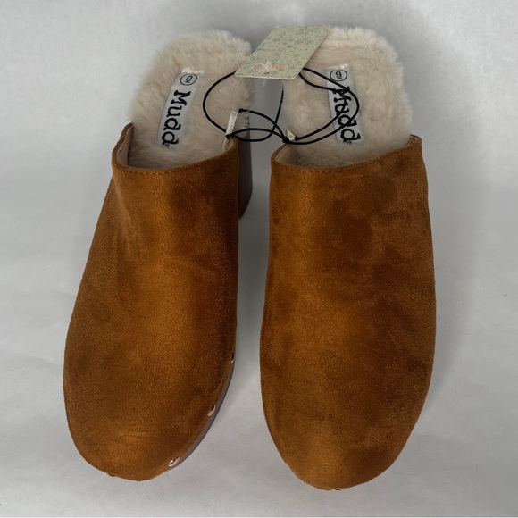 NWT Clog Faux Fur Lined Clog Heels Mule Slip On Mules Shoes Chunky Heel - Picture 6 of 7